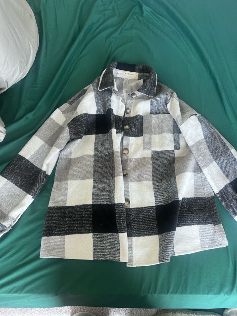 Black & White Plaid Button-Down Shirt Jacket